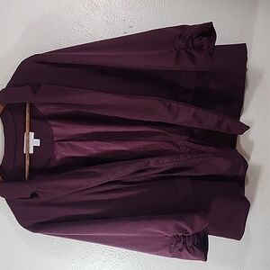 Elle Women's Plus Size Lines Burgandy Blazer With 3/4 Ruched Sleeves Size XXL